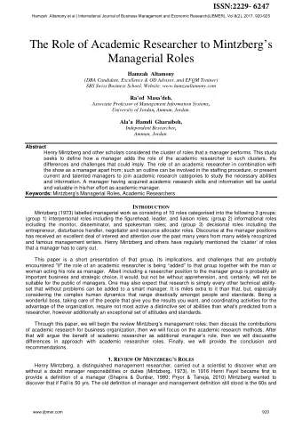 The Role of Academic Researcher to Mintzbergs  Managerial Roles  Hamzah  Altamony  (DBA
