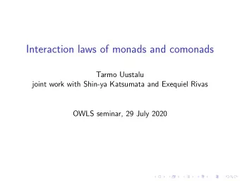Interaction laws of monads and comonads  Tarmo Uustalu  joint work with Shin-ya Katsumata and
