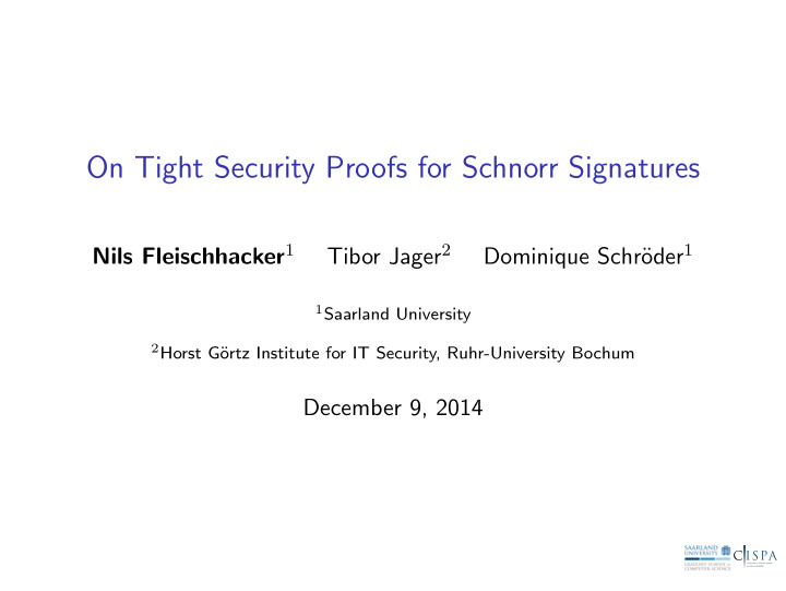 on tight security proofs for schnorr signatures