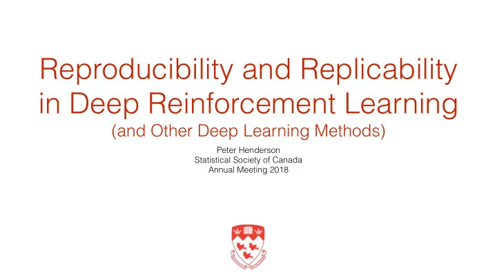 reproducibility and replicability in deep reinforcement