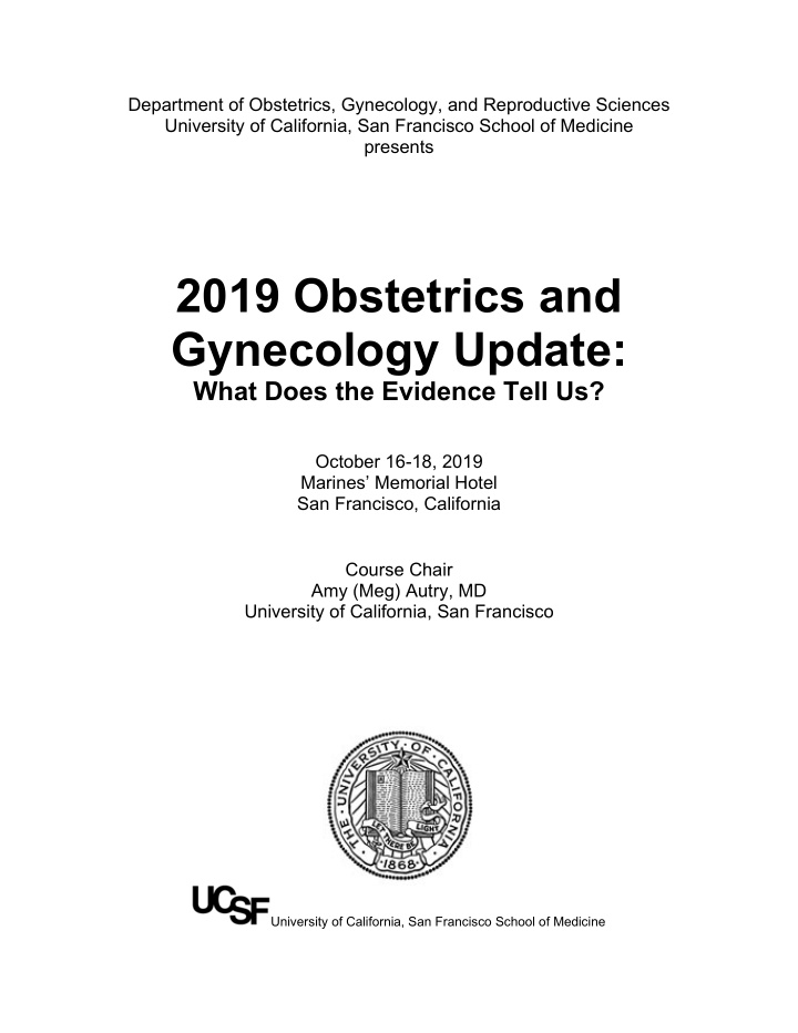 2019 obstetrics and gynecology update