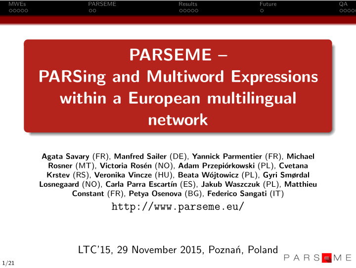 parseme parsing and multiword expressions within a