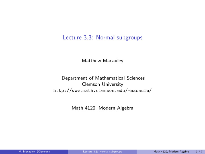lecture 3 3 normal subgroups