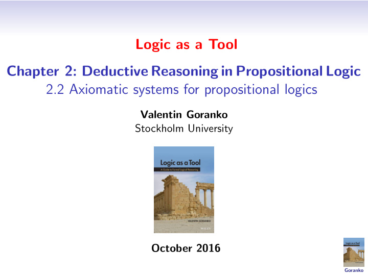 logic as a tool chapter 2 deductive reasoning in