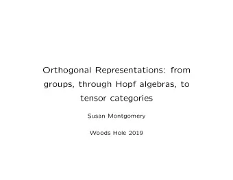 Orthogonal Representations: from  groups, through Hopf algebras, to  tensor categories  Susan