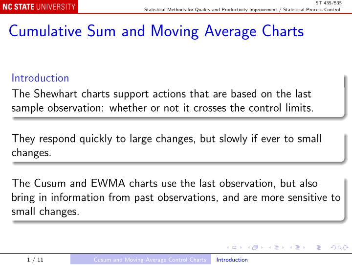 cumulative sum and moving average charts