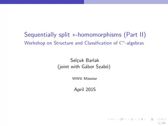 Sequentially split  -homomorphisms (Part II) Workshop on Structure and Classification of C