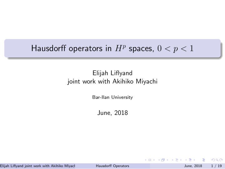 hausdorff operators in h p spaces 0 p 1