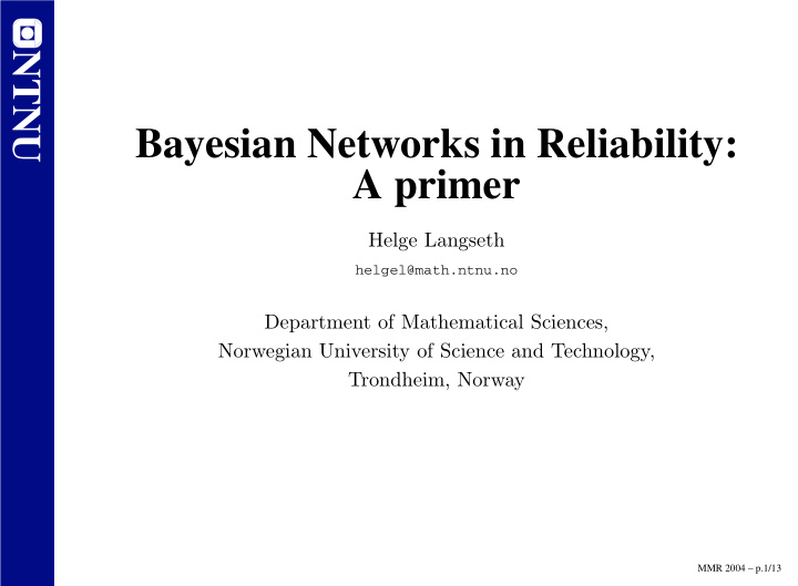 bayesian networks in reliability a primer