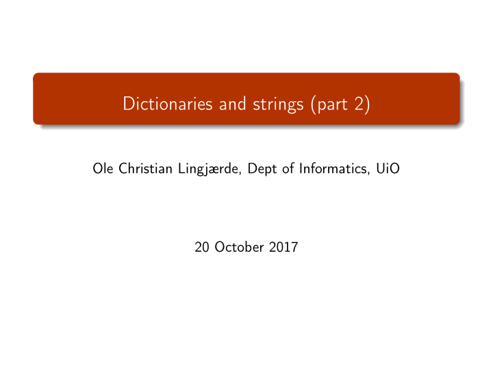 dictionaries and strings part 2