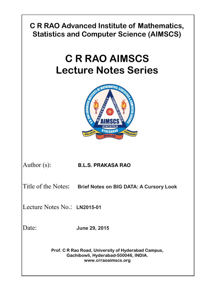 c r rao aimscs lecture notes series