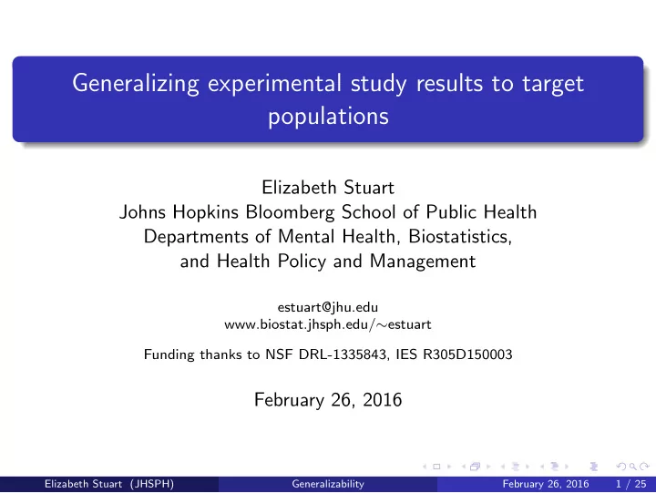 generalizing experimental study results to target