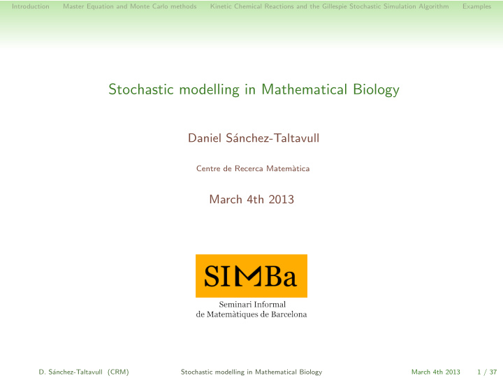stochastic modelling in mathematical biology