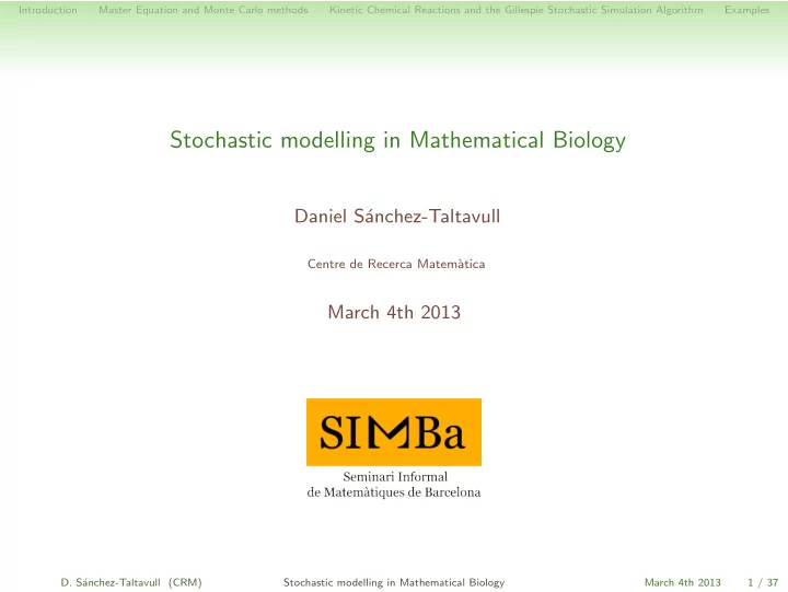 stochastic modelling in mathematical biology