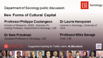 New Forms of Cultural Capital  Professor Philippe Coulangeon  Dr Laurie Hanquinet  Lecturer in
