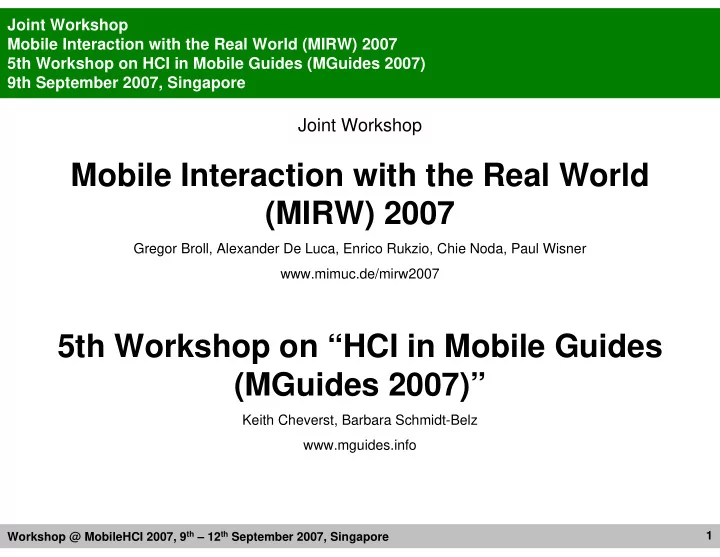 mobile interaction with the real world mirw 2007