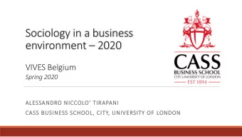 Sociology in a business environment  2020  VIVES Belgium  Spring 2020 ALESSANDRO NICCOLO