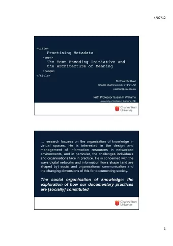 &quot; The Text Encoding Initiative and &quot; the Architecture of Meaning  &lt;/emph&gt;