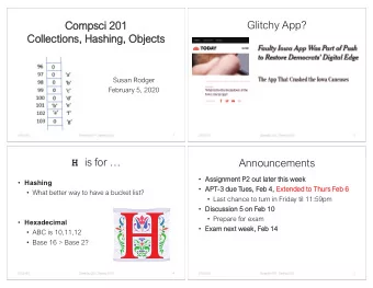 Glitchy App?  Compsci 201  Collections, Hashing, Objects  Susan Rodger  February 5, 2020  2/5/2020