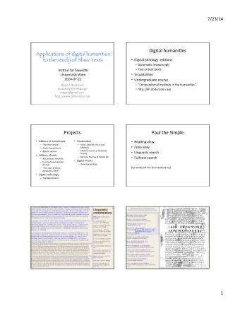 Digital  humaniHes    Applications of digital humanities to the study of Slavic texts