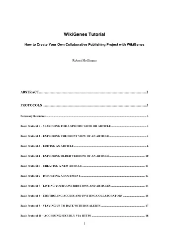 WikiGenes Tutorial  How to Create Your Own Collaborative Publishing Project with WikiGenes  Robert