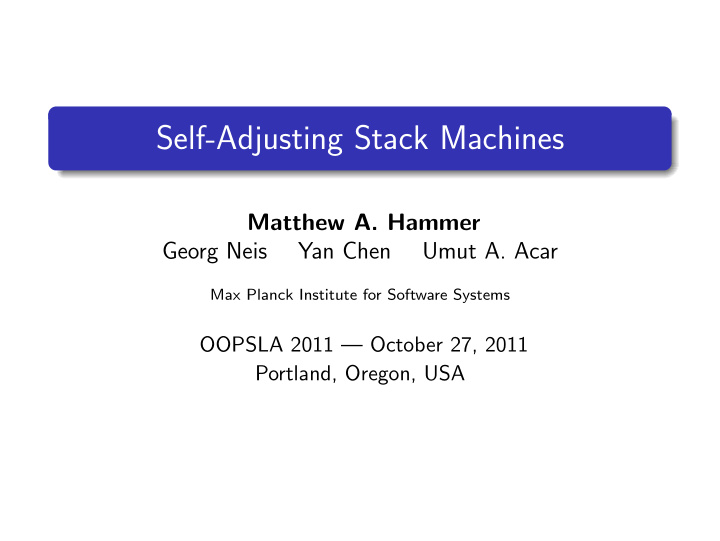 self adjusting stack machines