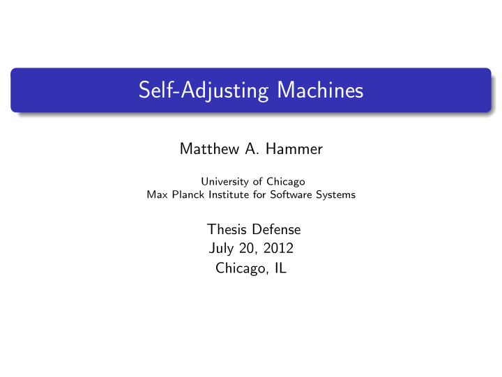 self adjusting machines