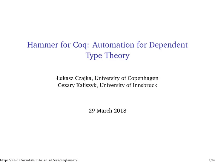 hammer for coq automation for dependent type theory