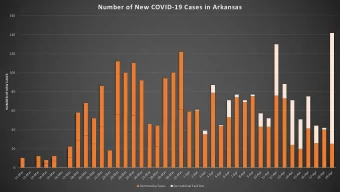 Number of New COVID-19 Cases in Arkansas  160  140  120  100  NUMBER OF NEW CASES  80  60  40  20