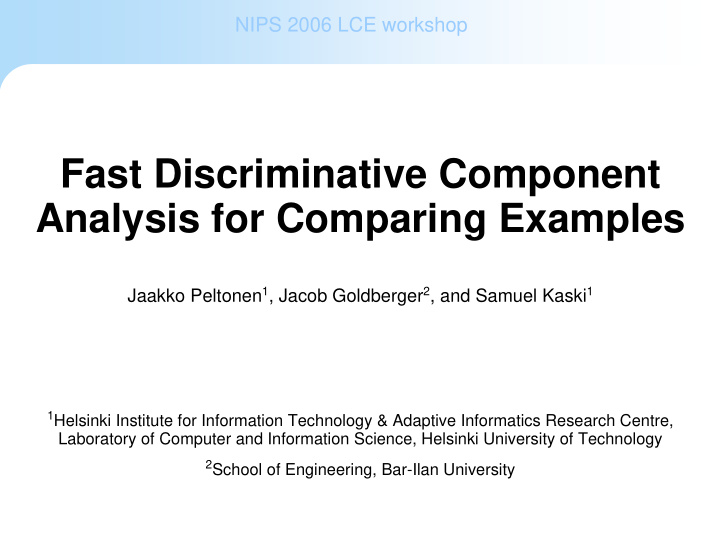 fast discriminative component analysis for comparing