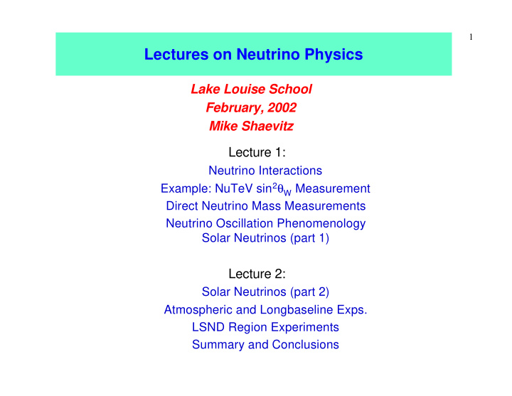 lectures on neutrino physics
