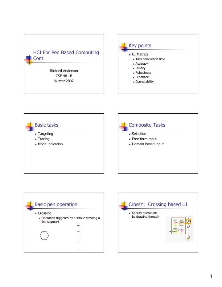 key points hci for pen based computing