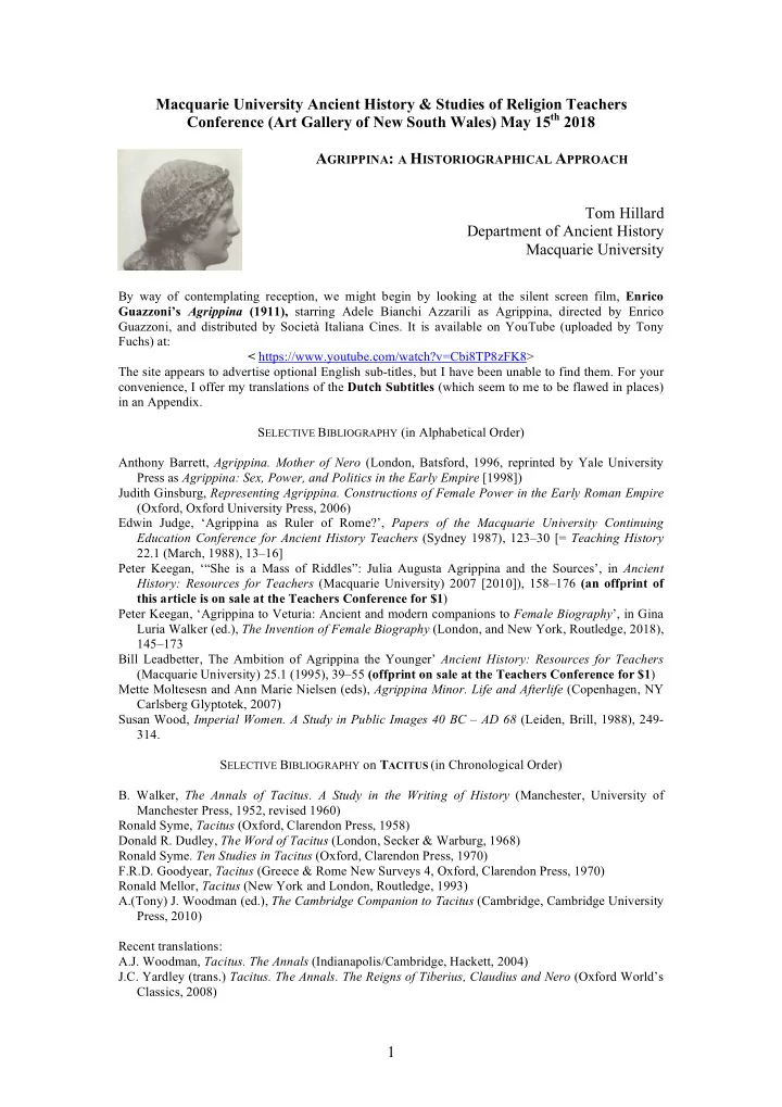 macquarie university ancient history studies of religion