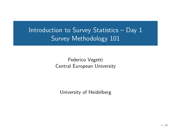 introduction to survey statistics day 1 survey