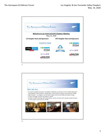The Aerospace &amp; Defense Forum  Los Angeles &amp; San Fernando Valley Chapters  May  14, 2020
