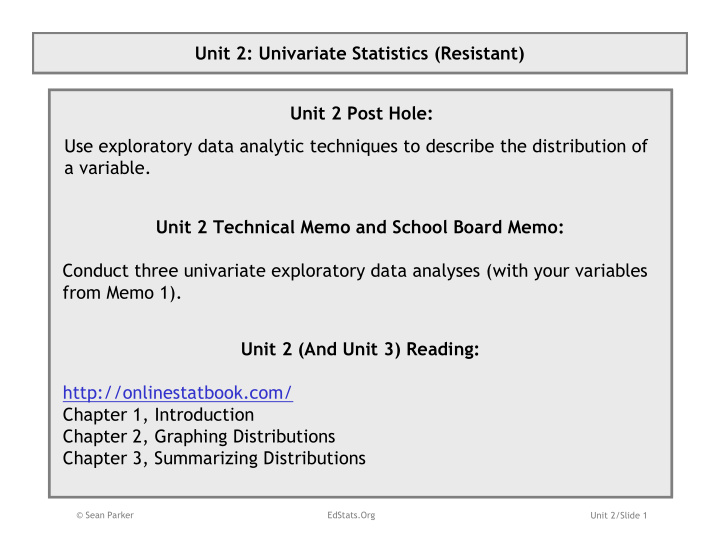 unit 2 univariate statistics resistant unit 2 post hole
