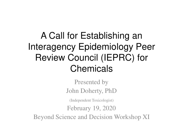 a call for establishing an interagency epidemiology peer