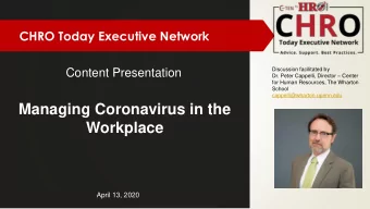 Managing Coronavirus in the  Workplace  April 13, 2020  @HROToday  www.HROToday.com/CTEN