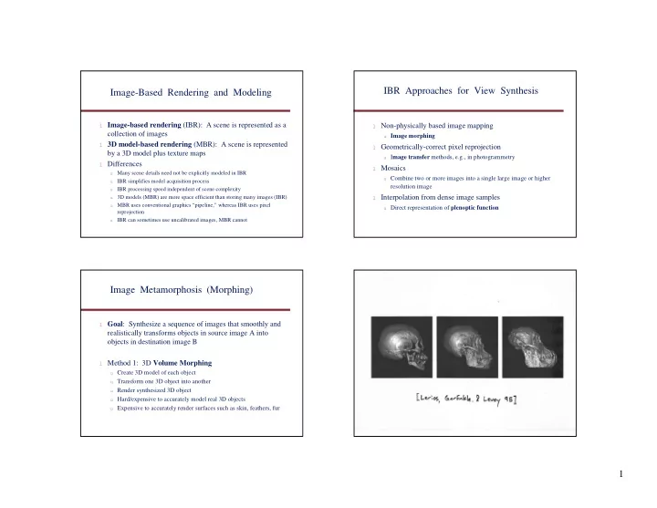 ibr approaches for view synthesis image based rendering