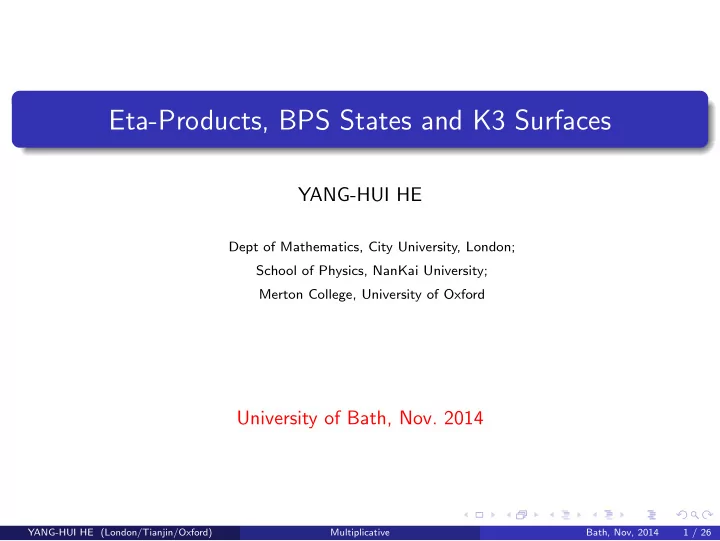 eta products bps states and k3 surfaces
