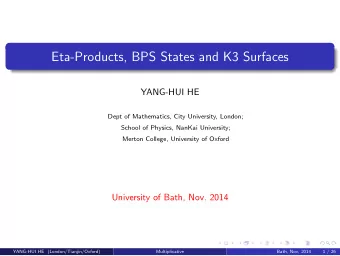 Eta-Products, BPS States and K3 Surfaces  YANG-HUI HE  Dept of Mathematics, City University,