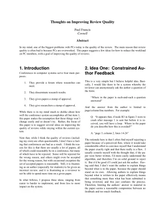 1. Introduction  2. Idea One:  Constrained Au-  thor Feedback  Conferences in computer systems