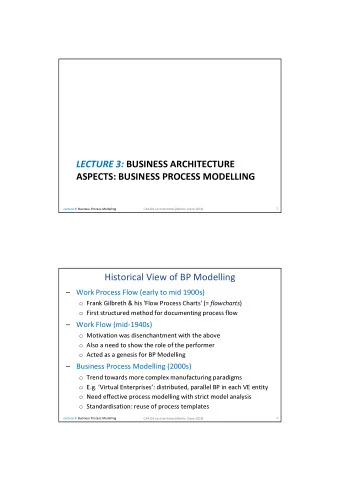 LECTURE 3: BUSINESS ARCHITECTURE  ASPECTS: BUSINESS PROCESS MODELLING  1 Lecture 3 : Business