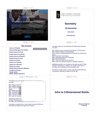 Intro to 3-Dimensional Solids  MP5: Use appropriate tools strategically.  MP6: Attend to precision.