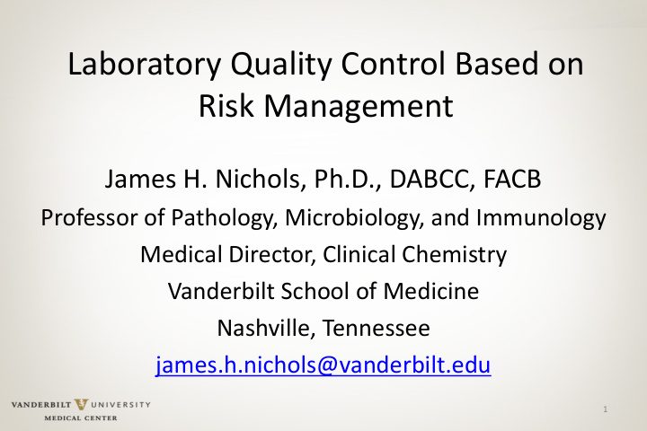 laboratory quality control based on risk management