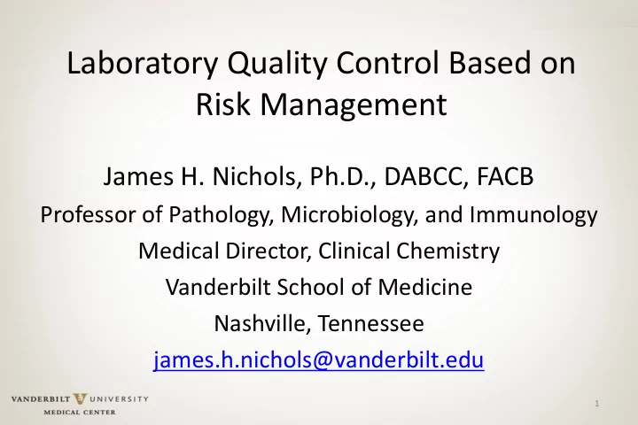 laboratory quality control based on risk management