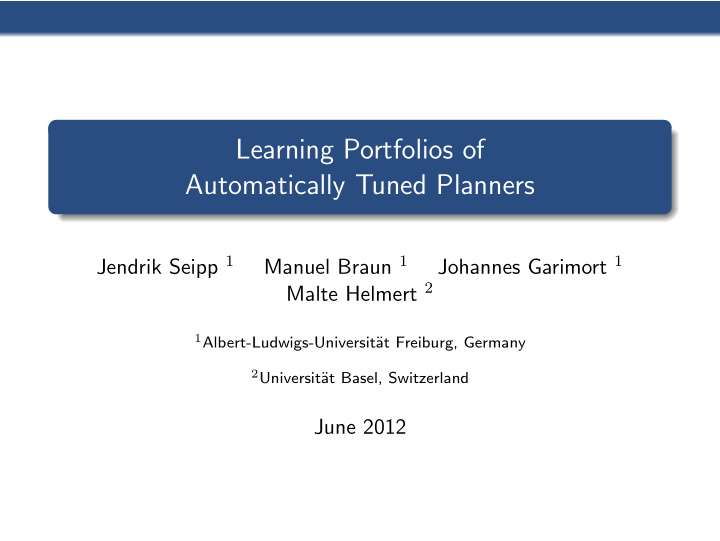 learning portfolios of automatically tuned planners