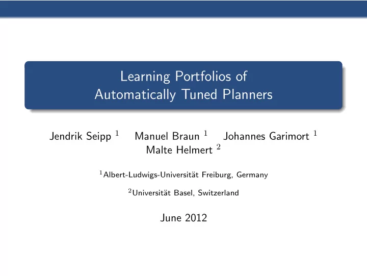 learning portfolios of automatically tuned planners