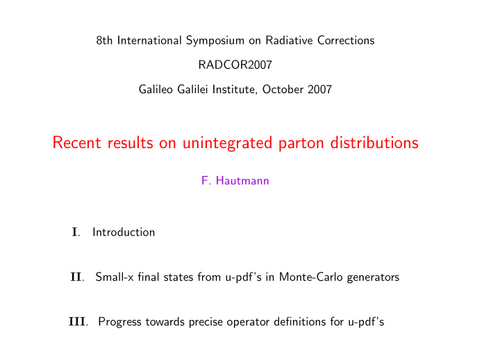 recent results on unintegrated parton distributions