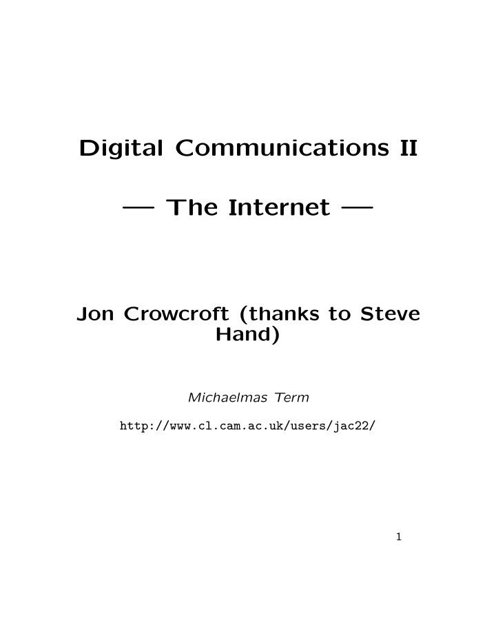 digital communications ii the internet